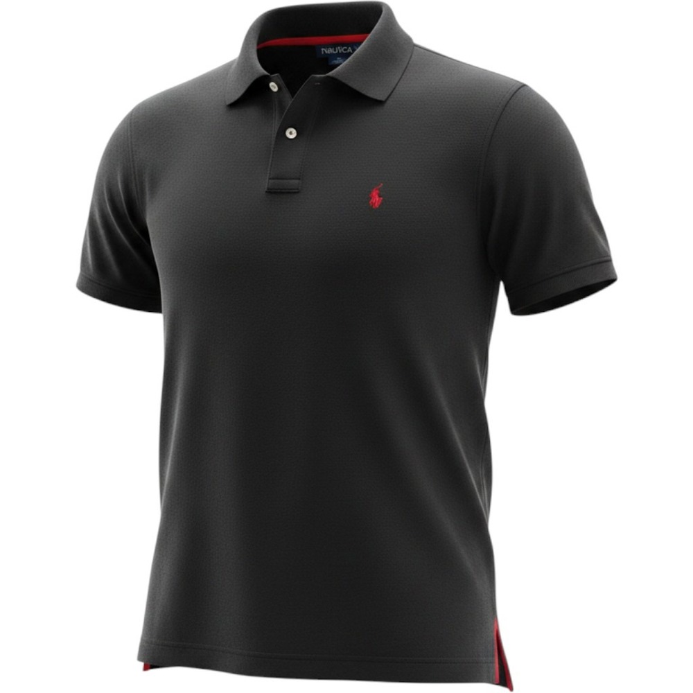 Nautica Polo Shirt Mens XXL Black Excellent Cotton Red Sailboat Logo Short Slv